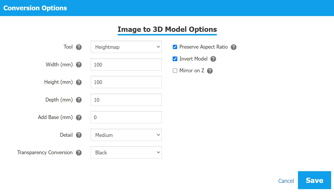 Our PNG to DAE tool step 3