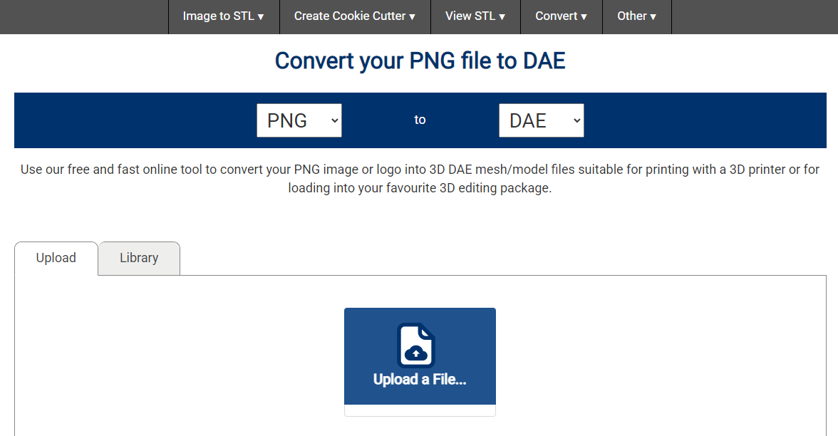 ImageToStl website PNG to DAE tool